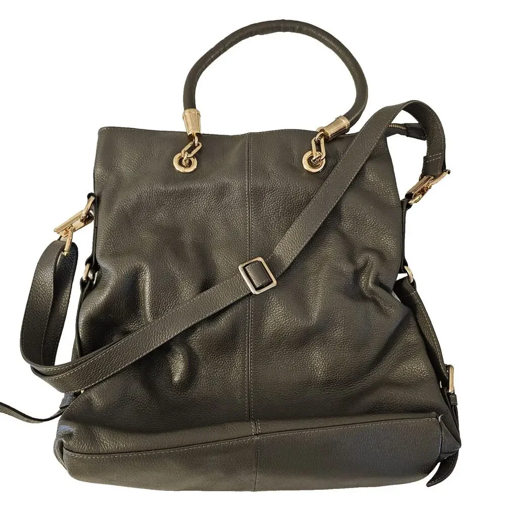 Kristen Bell for Erica Anenberg Sutton Grey Leather GoldTote Boho Bag W/dust bag